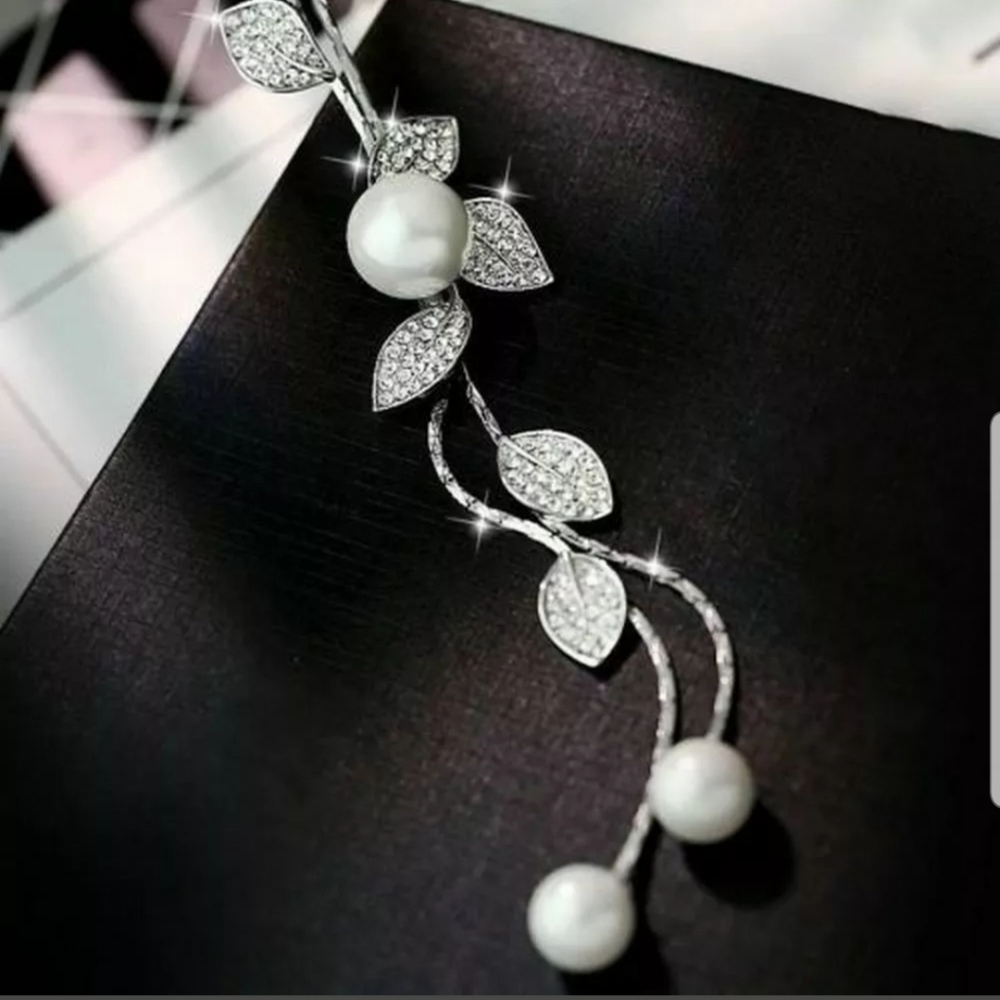 New pearl crystal leaves flower Pendant necklace - Picture 3 of 6